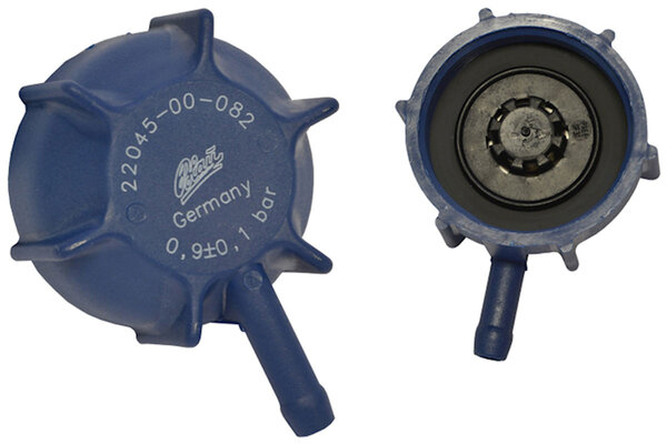 BLAU Kühlerdeckel KG45 Z 0.9Bar mit Überlaufrohr M48x3 - 6H